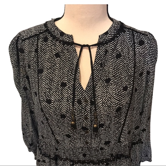 Anthropologie Maeve Chevron and Black Polka Dot Pattern Mini Dress Size SP - Picture 5 of 9